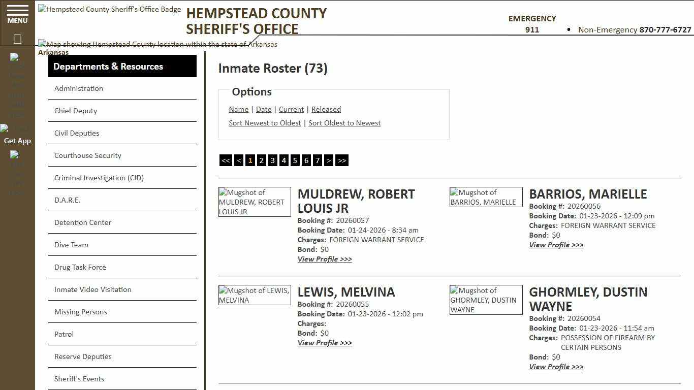 Inmate Roster - Current Inmates Booking Date Descending - Hempstead County Sheriff's Office