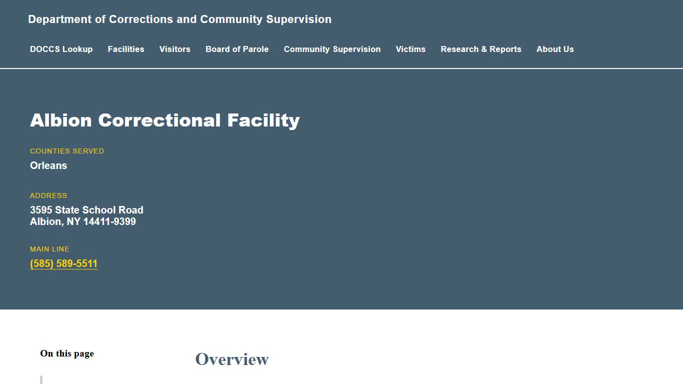 Albion Correctional Facility Department of Corrections and Community Supervision